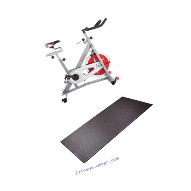 Sunny Health & Fitness Pro Indoor Cycling Bike and Supermats P.V.C. Mat Bundle